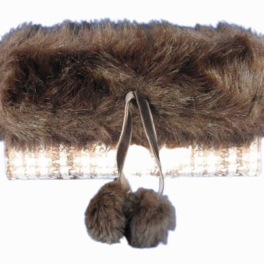 Tweed Clutch Wallet with Faux Fur Trim VTG